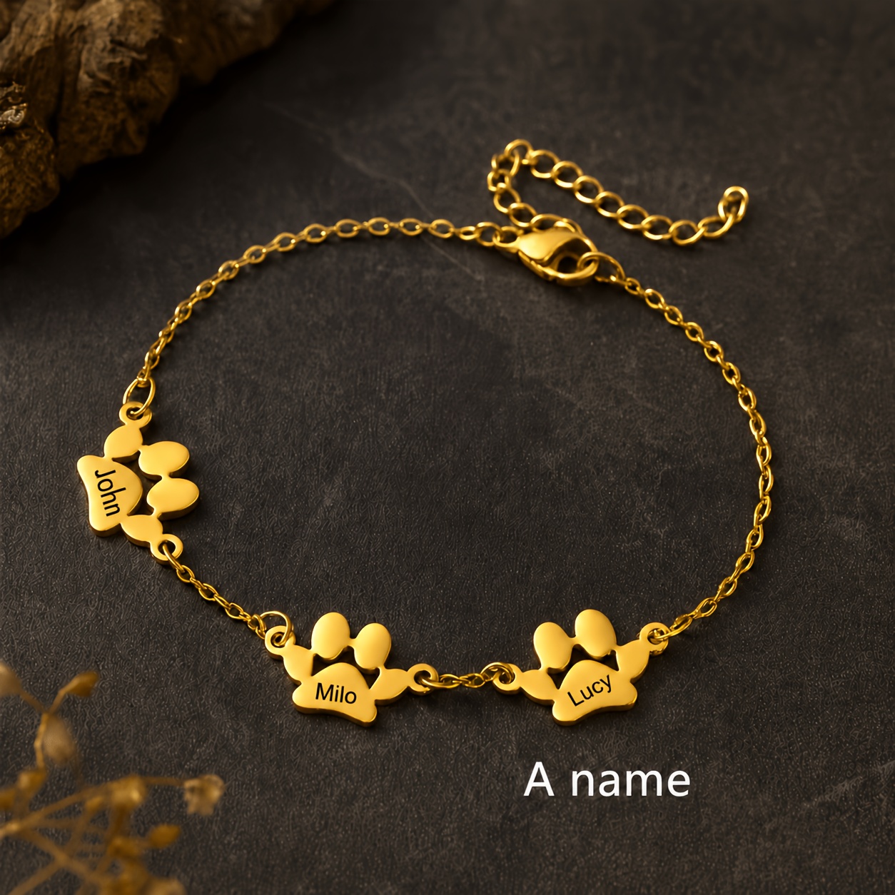 Personalized Paw Print Bracelet, Custom Pet Name Jewelry